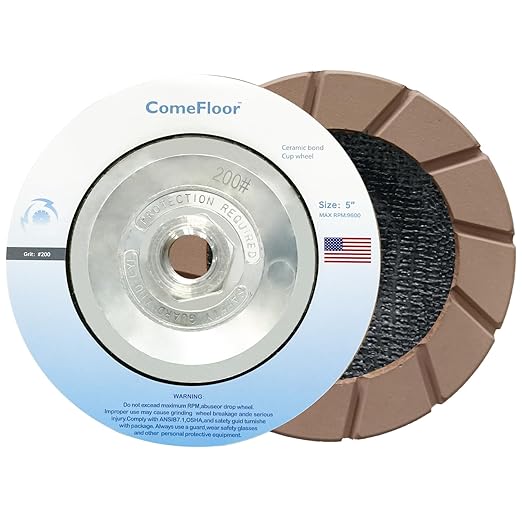 Concrete Grinding Wheel 5" Ceramic Diamond Cup Wheel for Floor Grinding, 200# Dry Edge Polishing Discs Fits Angle Grinder, 5/8"-11