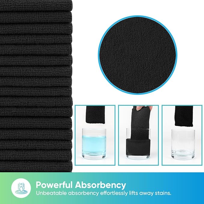 HOMEXCEL Microfiber Cleaning Cloths 10 Pack, Highly Absorbent Black Microfiber Towels, Lint & Scratch-Free Multi-Color Cleaning Rags for House, Kitchen and Car 11.5 x 11.5 inch