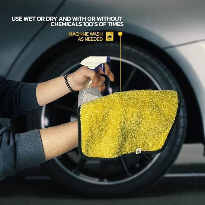 Seal Skin Covers Microfiber Cleaning Cloth for Cars 12" X 12" Quick Drying Super Soft and Absorbent Microfiber Towels for Streak Free Shine in Your Vehicle, Home or Office (3-Pack, Grey-Yellow)