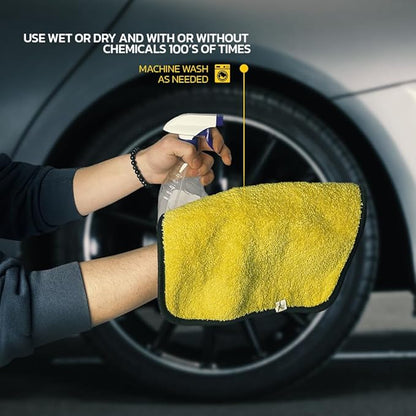 Seal Skin Covers Microfiber Cleaning Cloth for Cars 12" X 12" Quick Drying Super Soft and Absorbent Microfiber Towels for Streak Free Shine in Your Vehicle, Home or Office (3-Pack, Grey-Yellow)