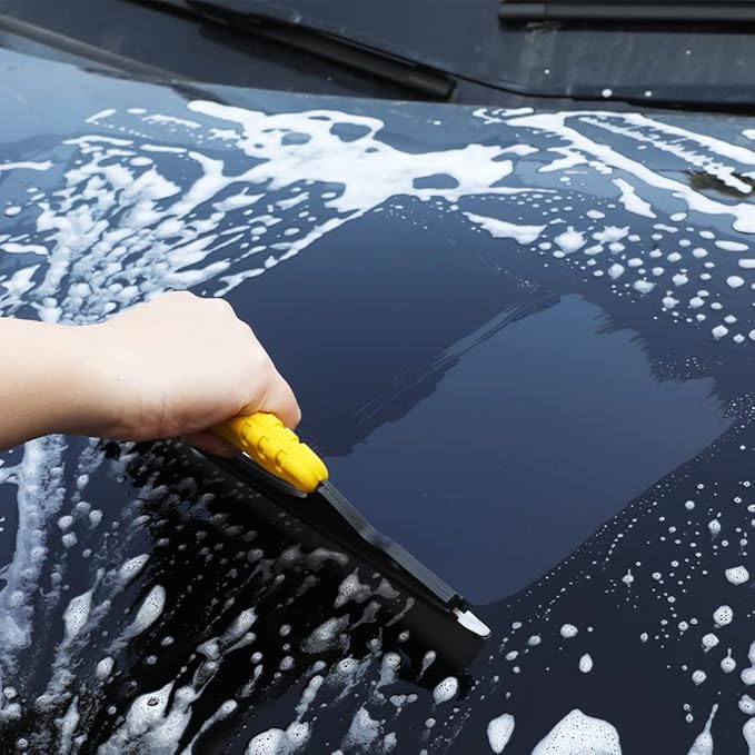 Antislip Water Blade for Car Drying - 12inches Water Wiper Silicone Squeegee Natural Rubber Car Dryer for Window, Glass, Vehicle, Yellow.