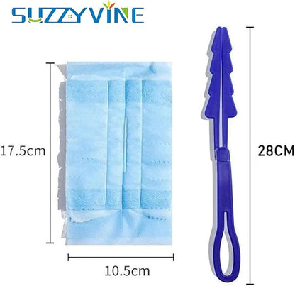 SUZZYVINE Disposable Duster Wish a Long Handle Plus a Short Handle, 15 Count Duster Refills,Blue and White