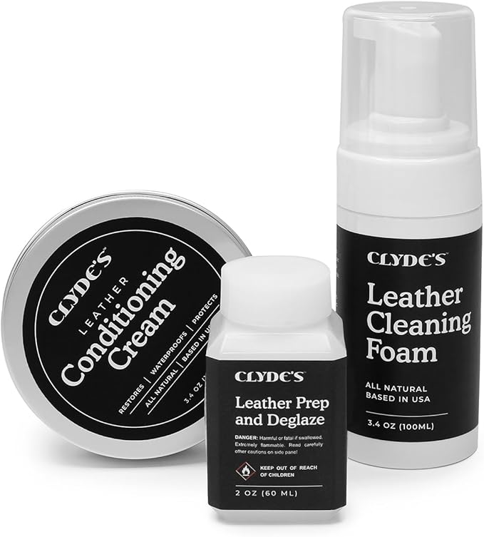 Clyde's™ Leather Cleaning, Prep, and Protection Kit | for Use on Non Absorbent Leather Apparel, Furniture, Auto Interiors, Tack, Shoes | Must Have Before and After Applying Leather Recoloring Balm