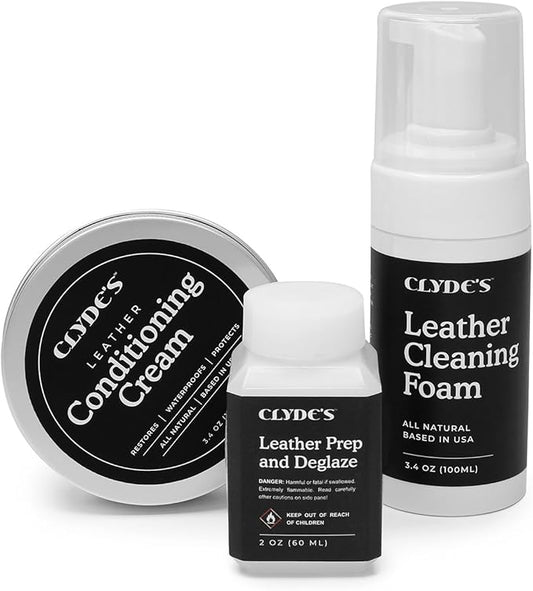 Clyde's™ Leather Cleaning, Prep, and Protection Kit | for Use on Non Absorbent Leather Apparel, Furniture, Auto Interiors, Tack, Shoes | Must Have Before and After Applying Leather Recoloring Balm