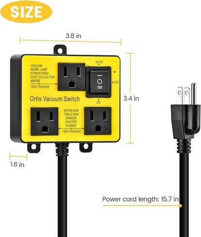 Automatic Vacuum Switch, Ortis Vacuum Switch for More Power Tools, Delay Vacuum On/Off to Prevent Circuit Overload and Tripping, Keep Your Workplace Cleaner, Better for Your Lung