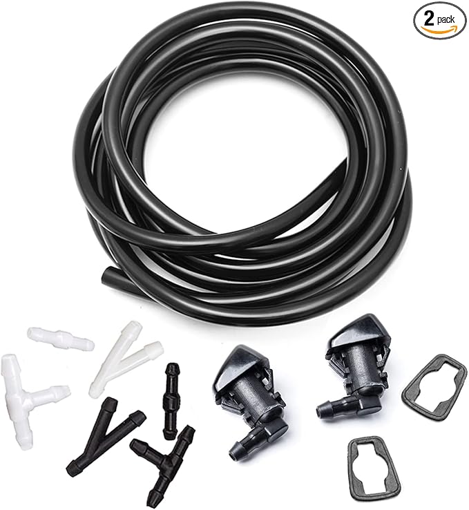 Front Windshield Washer Nozzles Kit for 05-16 Jeep Grand Cherokee 05-13 Chevy Malibu 05-10 Pontiac G6 07-10 Saturn Aura 55372143AB 55079049AA Wiper Spray Washer Jet with 3M Fluid Hose & 6 Connectors