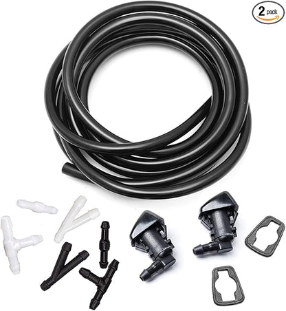 Front Windshield Washer Nozzles Kit for 05-16 Jeep Grand Cherokee 05-13 Chevy Malibu 05-10 Pontiac G6 07-10 Saturn Aura 55372143AB 55079049AA Wiper Spray Washer Jet with 3M Fluid Hose & 6 Connectors