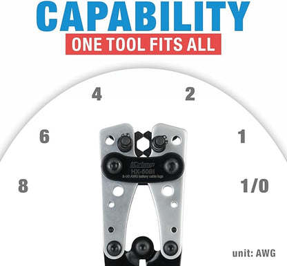 iCrimp Battery Terminal Crimper for Heavy Duty Copper Wire Lugs,Battery Cable Ends from AWG 8-1/0, Ground Lug Cimper Tool