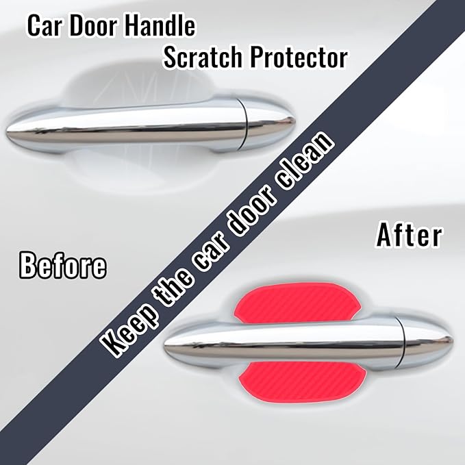 WORCAS 4Pcs Universal 3D Carbon Fiber Car Door Handle Paint Scratch Protector Sticker Auto Door Handle Cups Protective Pad(M-Red)