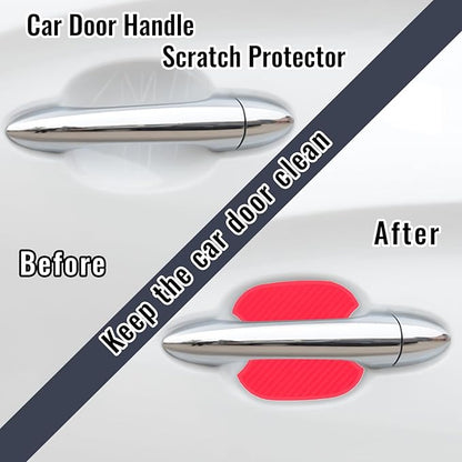 WORCAS 4Pcs Universal 3D Carbon Fiber Car Door Handle Paint Scratch Protector Sticker Auto Door Handle Cups Protective Pad(L-Red)