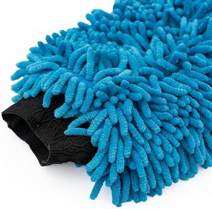 The Rag Company - Premium Chenille Microfiber Knobby Wash Mitts - Perfect for Car Washing and Detailing; Scratch-Free, Lint-Free, Double-Sided, Plush, and Absorbent; Blue (2-Pack)