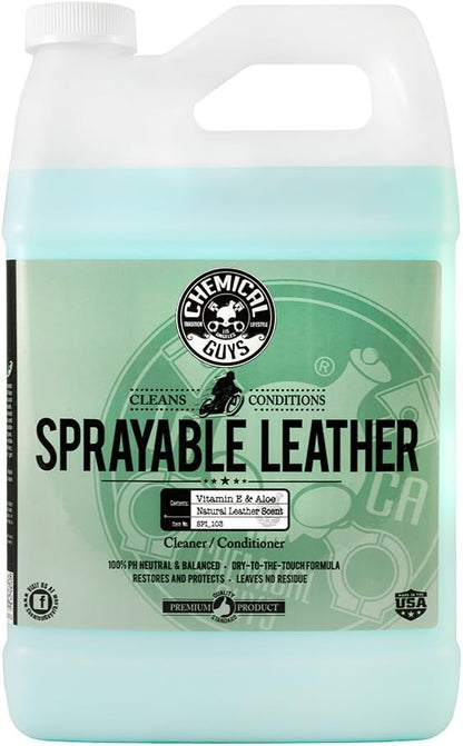 Chemical Guys SPI_103 Sprayable Leather Cleaner and Conditioner in One for Interiors, Apparel, and More (Works on Natural, Synthetic, Pleather, Faux Leather and More) Leather Scent, 128 fl oz (1 Gal)