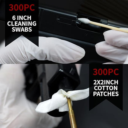 PINGMIC Gun Cleaning Supplies - Gun Cleaning Patches and Long Cotton Swabs Set, 6" Cotton Swabs, Lint Free Cloth Fit Most Caliber Firearms
