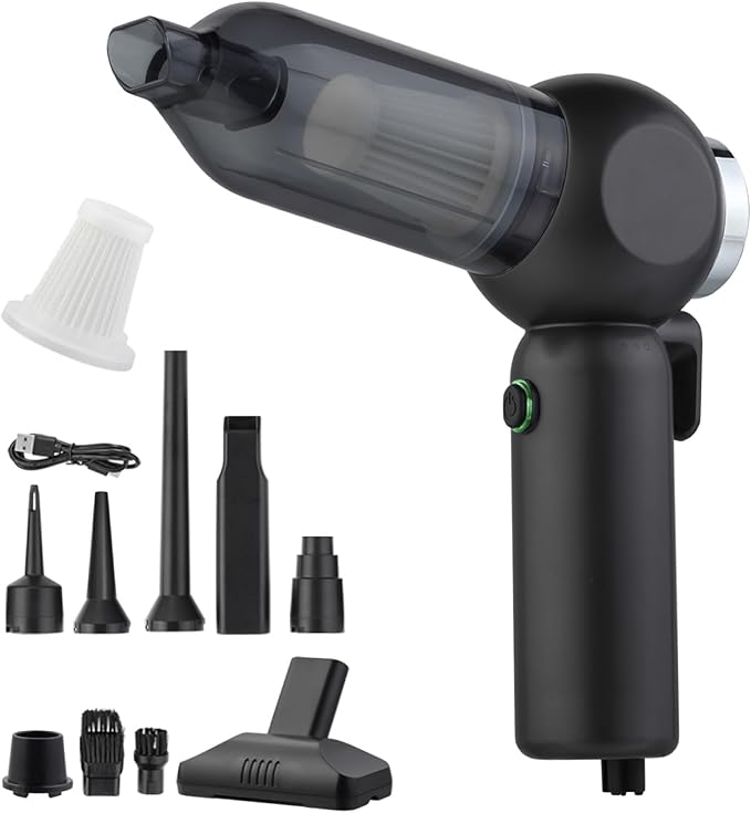 Handheld Car Vacuum Cleaner, 6 in 1 Multi-Function Cordless Small Vacuum, 17000PA Adjustable Portable with Brushless Motor for Inflation, Dust Blowing, Suction for Car, Home, Office– All in One