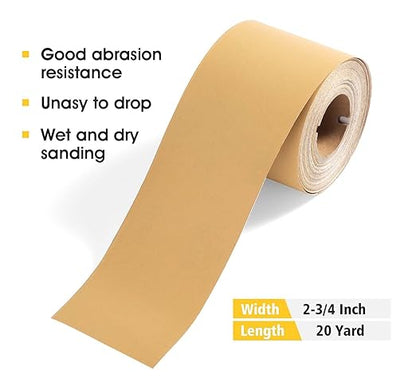 S SATC 400 Grit Sandpaper Roll Self Adhesive Backed Sandpaper 1 Roll Long PSA Sander Paper Roll Aluminum Oxide Gold Sandpaper for Automotive and Woodworking