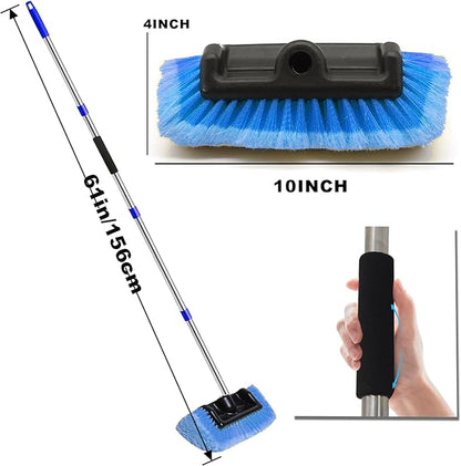 Car Wash Brush with Long Handle – Five-Sided Soft Bristle Brush for Car, Truck, SUV, RV, Boat & House Siding Cleaning(Blue)