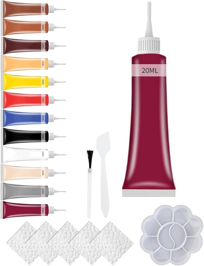 2025 New Advanced Leather Repair Gel, Upgrade Leather Repair Kit for Car Seat Vinyl Repair Kit, Professional Leather Repair Coloured Cream Gel, Multifunctional Couch and Jacket Repair Kit (Dark Red)
