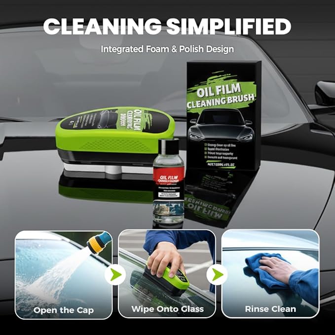 Automotive Oil Film Cleaning Brush,Glass Cleaner, Car Windshield Cleaner, 150ml Automotive Oil Film Cleaning Brush - Preserve Clarity, Immediately See the Effects (3PCS)