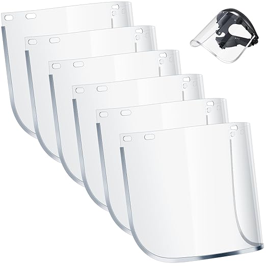 Kingdder 12 Pcs Clear Face Shield Replacement for Grinding and Cutting, 15x 8x 0.04 Inches Safety Faceshield Visors (PET, Aluminum Edge)