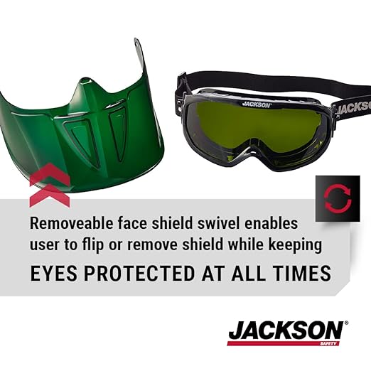 Jackson Safety 21001 - Safety Goggle - Gpl500 Premium Series - Shade 3 Ir Lens - Anti-fog - With Flip-up Detachable Face Shield - Green Body