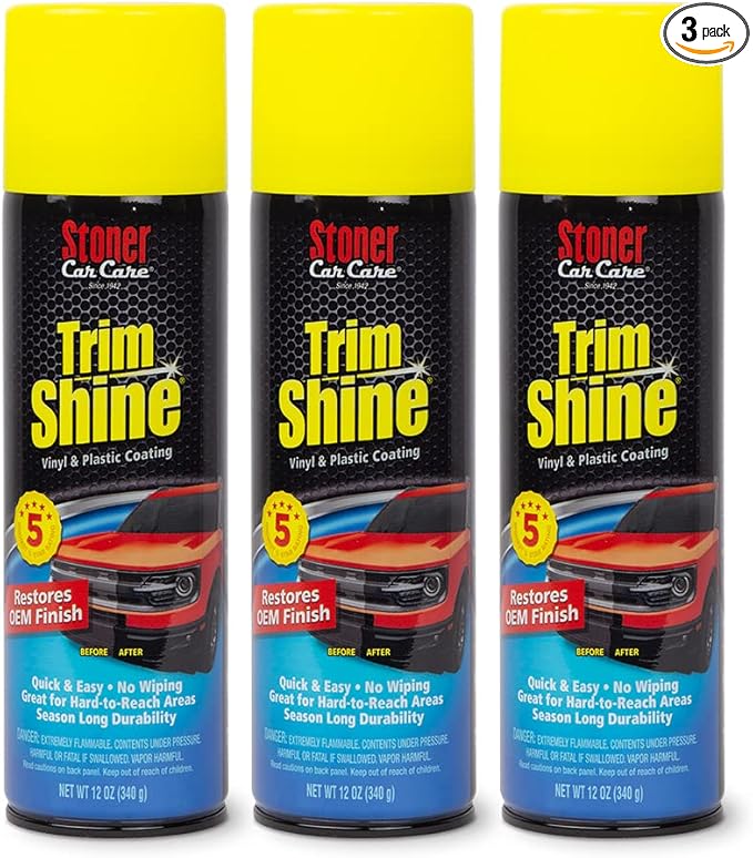 Stoner Car Care 91034-3PK Trim Shine – Vinyl and Plastic Protectant Coating for Interior and Exterior Automotive Detailing, Quick Auto Trim Restorer, Fast-Drying No Sling Formula – 12 oz (Pack of 3)