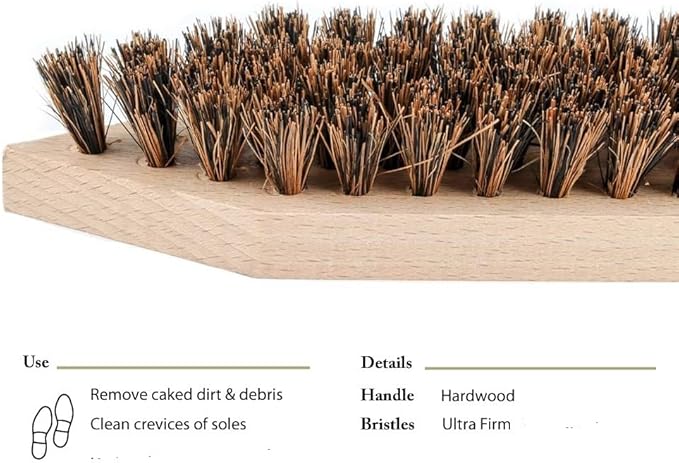 Hardwood Shoe & Boot Cleaning Brush with Stiff Coco Bristles, Removes Tough Dirt & Debris, Easily Cleans Soles (Made in Germany) Brown