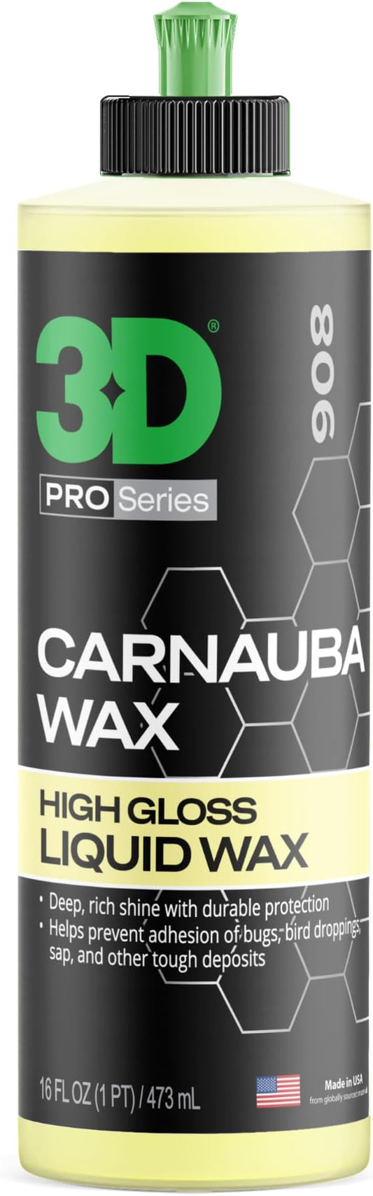 3D Carnauba Wax – Liquid Brazilian #1 Grade Wax for Deep Gloss & UV Protection | Easy Application | Safe on All Paint | Non-Staining Formula | Made in USA | 16 oz