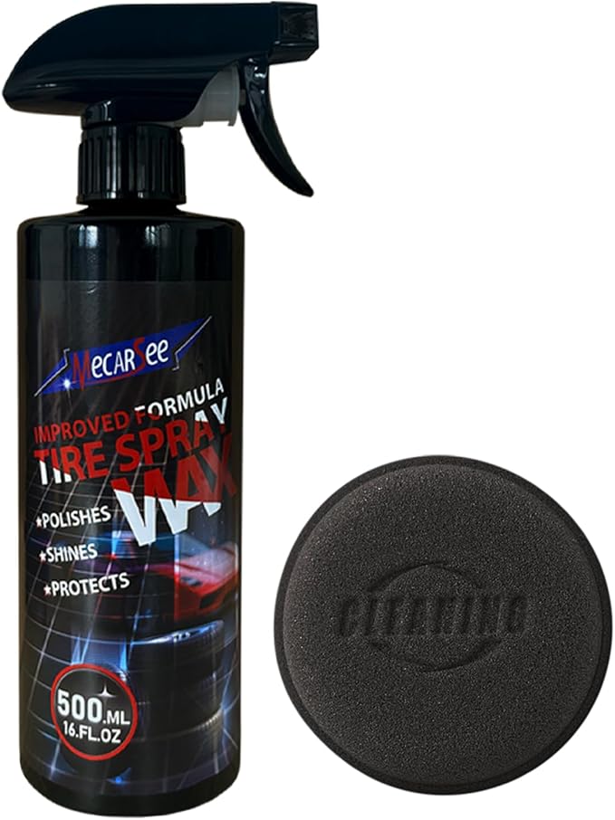 Mecarsee Premium Wheel & Tire Shine Spray - Professional All in One Car Wash Cleaning Wax - Long-Lasting Tire Coating Protection, UV Protection - 16 Oz Bottle