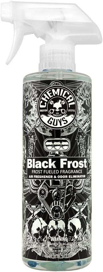 Chemical Guys Black Frost Air Premium Car Air Freshener Spray & Odor Eliminator - Crisp Masculine Scent Spray for Trucks, SUVs, RVs, and Motorcycles - Use in Home, Office, or Garage, 16 oz Bottle
