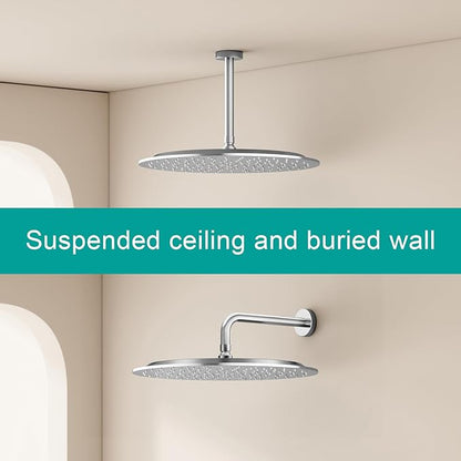 All Metal Rain Shower Head - Heavy Duty Stainless Steel, Easy Install, High Water Flow, Ultra-Thin Modern Design for Bathroom (Chrome, 16)