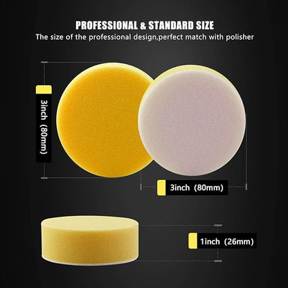 Polishing Pad, 50pcs 3 inch(80 mm) Sponge Buffing Pads, Foam Polishing Pad Kit for Car Sanding, Polishing and Waxing