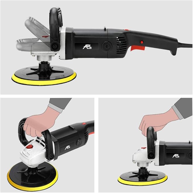 APLMAN Buffer Polisher, 7 Inch Buffer Polisher for Car with 5 Polishing Pads,6 Variable Speed Detachable Handle, Ideal for Marble Slab Wood Polishing Rust Removal Sanding and Waxing