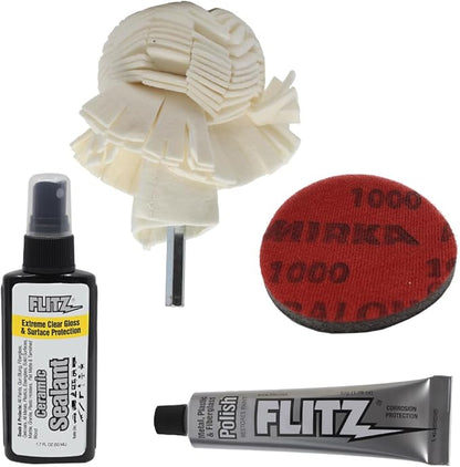 Flitz Car Headlight Restoration Kit - USA-Made Headlight Cleaner and Restorer Kit - Includes 1.7oz Polish, 1.7oz Sealant, 3" Buff Ball, and Scuff Pad - Removes Scratches & Yellowing on Automotive Lens