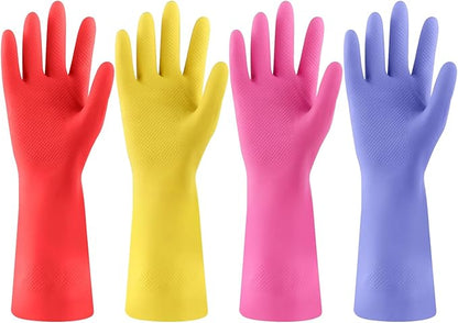 FCTTD 4 Pairs Rubber dishwashing gloves, Kitchen gloves for washing dishes, Household cleaning gloves Reusable XL Blue+Pink+Yellow+Red