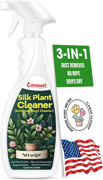 comeast Silk Plant Cleaner Spray No Wipe, Artificial Plant Cleaner and Silk Flower Cleaner Spray, Silk Flower Cleaner Spray No Wipe Spray Away Dust Remover, Drips Dry Faux Plant Spot16.91 Fl oz
