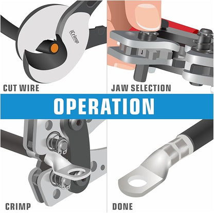 iCrimp Battery Terminal Crimper for Heavy Duty Copper Wire Lugs,Battery Cable Ends from AWG 8-1/0, Ground Lug Cimper Tool