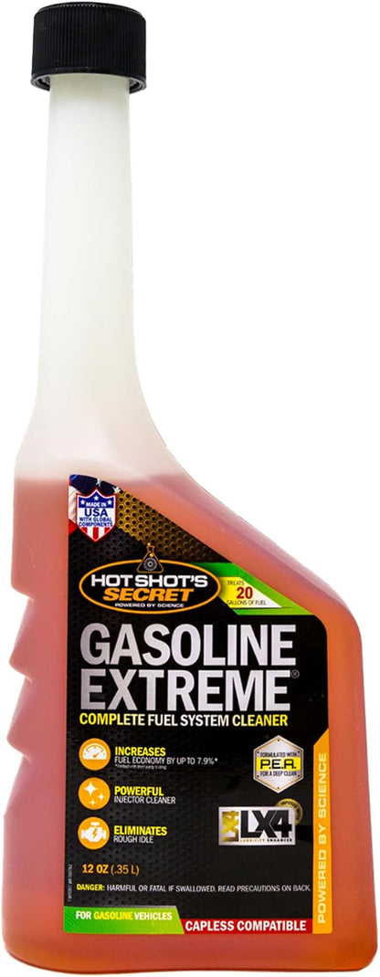 Hot Shot's Secret Gasoline Extreme 12 Oz, Concentrated Fuel System Cleaner, Fuel Additive for Gasoline Engines, Fuel Injector Cleaner - Increases Fuel Economy & Restores Engine Performance