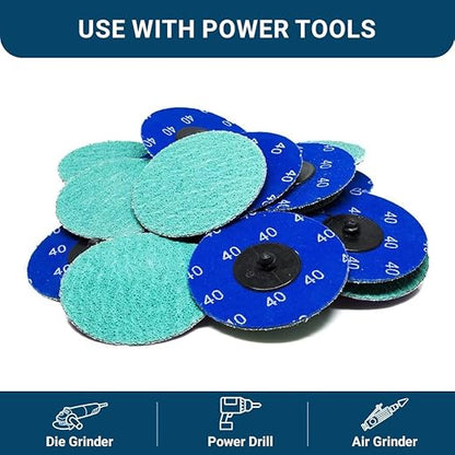 Benchmark Abrasives 3 Inch Sanding Discs Quick Change Green Zirconia, Male R Type Backing - Drill & Die Grinder Sanding Disc for Deburring Polishing Rust Remover for Metal (25 Pack) - 80 Grit