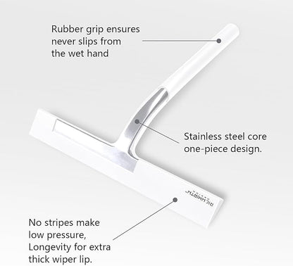 Shower Squeegee with Silicone Hook, 11" Inch Width All Purpose Squeegee Wiper for Shower Glass Doors Bathroom Mirror Tiles Car Window Cleaner Tool - White