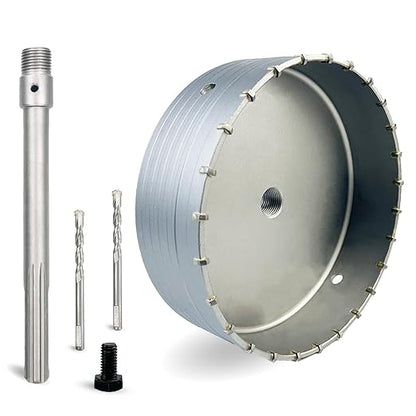 7-3/32" Concrete Hole Saw, 180mm Tungsten Steel Core Bit for Cinder Block, Brick, Rock, Plank Walls for Pipes or mini Split Lines, with SDS Max Shank and 2 Center Positioning Drill Bits.