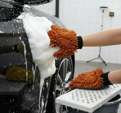 Car Wash Mitt Microfiber, 2PK-Scratch & Lint Free, Premium Chenille Microfiber Wash Mitt (Coffee Color)