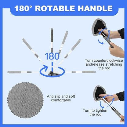 Windshield Cleaning Tool, 2025 New Car Interior Window Cleaning Kit with Extendable Handle, with 3 Towel Pads Windshield Cleaning Tool, Auto Glass Wiper for Windshield, Trucks, SUVs, RVs (Green)