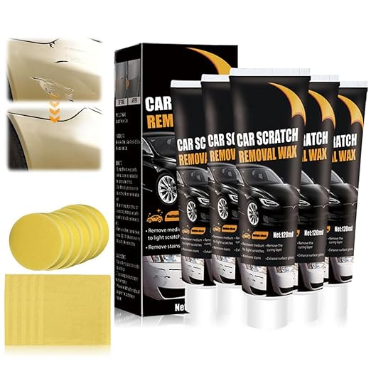 Scratch Remover for Vehicles, 2025 New Car Scratch Remover with Wipe and Sponge, Upgrade Car Scratch Repair Paste Adhesive Polishing Wax for Repairing Scratches, Car Paint Scratch Repair Kit (5)