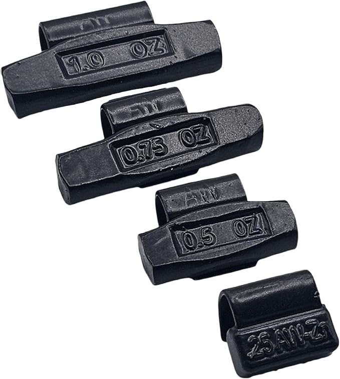 C-HORSE 100Pcs AW Series Clip on Wheel Weights Black Coated Assortment for Hammer Type Rim Balancers, 0.25oz, 0.50oz, 0.75oz, 1.0oz, 25pcs for Each Size Fit for Steel Wheel (AW Style, 0.25-1)