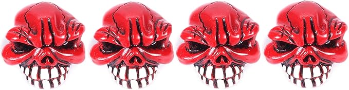 Abfer Skull Valve Caps Fun Wheel Tire Air Stem Dust Cover Cap Auto Decoration Accessories Fit Most Vehicle Car Truck Bike Motorcycle (Red)