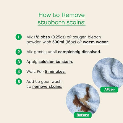 Unscented Oxygen Bleach Powder and Color Safe Stain Remover by AspenClean, Zero plastic, EWG Verified™, Vegan, Non-Bio, Hypoallergenic, Bleach Alternative - 45 Loads
