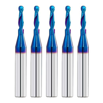 5 PCS CNC Router Bits Ball Nose End Mill with 1/4 inch Shank and 1/8 inch Cutting Diameter, 1/2 inch Cutting Length, 2 inch Total Length