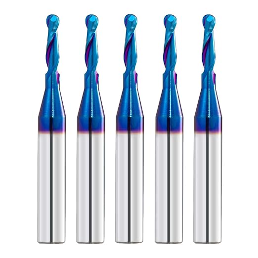 5 PCS CNC Router Bits Ball Nose End Mill with 1/4 inch Shank and 1/8 inch Cutting Diameter, 1/2 inch Cutting Length, 2 inch Total Length