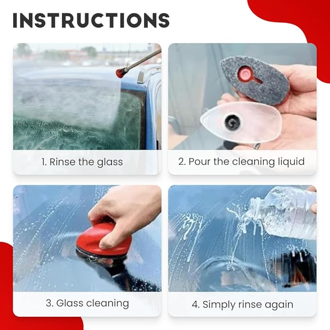 Automotive Oil Film Cleaning Brush, Car Glass Oil Film Cleaner Glass Cleaning Board Cleaning Wipe Windshield Cleaner, Glass Oil Film Remover for Windshield Improves Clarity Visibility (1, Red)