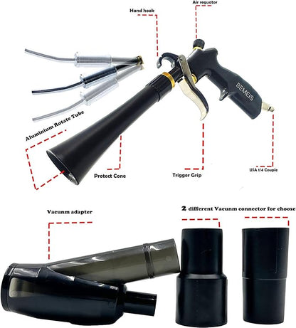 BEMEIS Air Blow Gun &vacunm Gun with Brass Adjustable Air Flow Nozzle,Cleaning Gun Quickly Blasts Dirt and Dust from Surface Works with Air Compressor(Upgrade Aluminium Rotate Tube) 2IN1